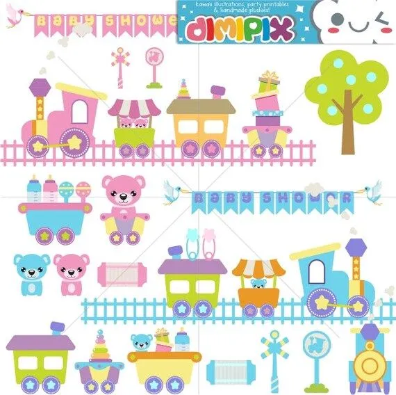 Tren Clipart para baby shower Baby train / Clip art set por DimiPix