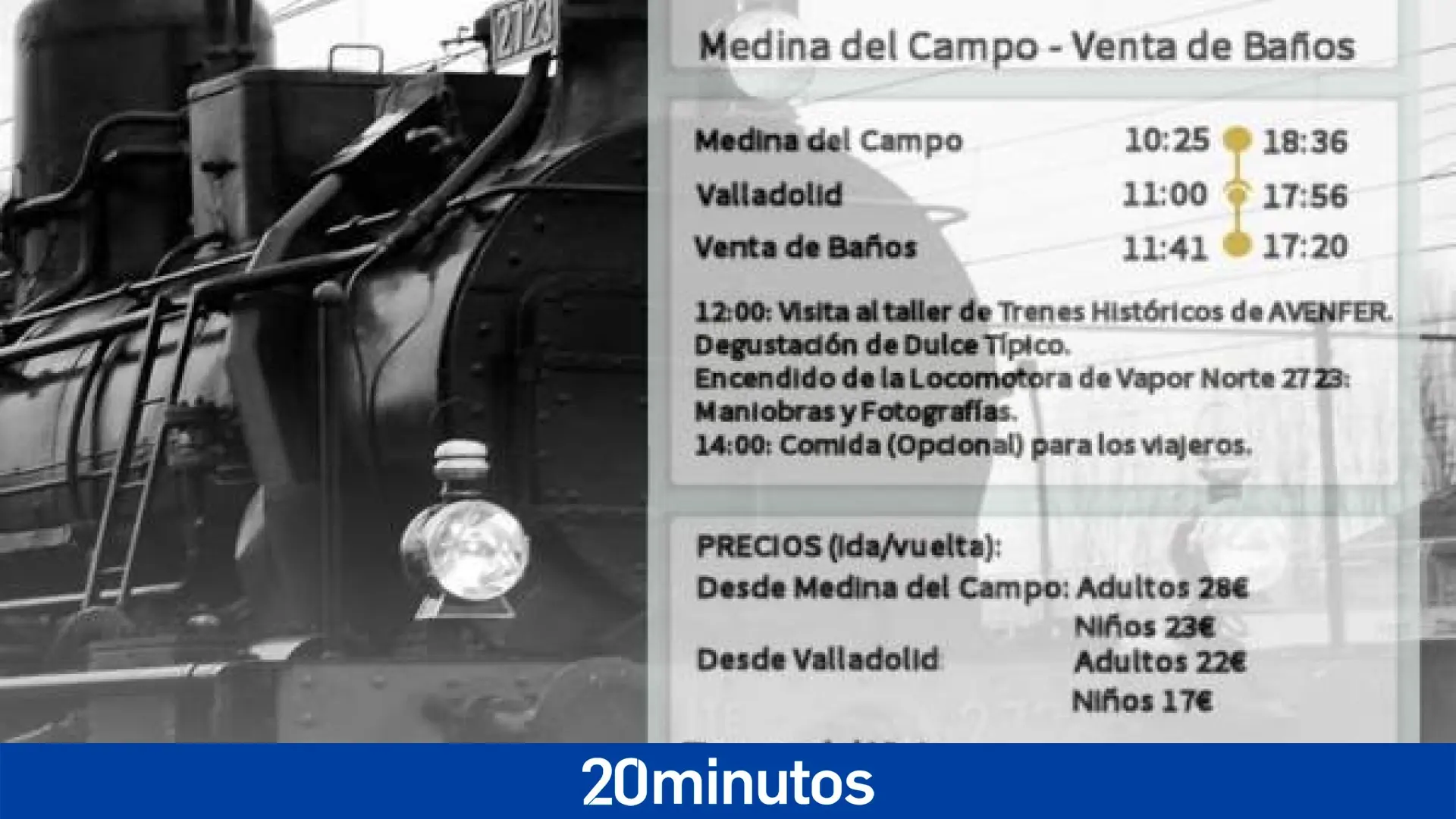 Un tren histórico con máquina de los 60 y vagones de los 50 hará el trayecto Medina-Valladolid-Venta de Baños el día 29 Un tren histórico con máquina de los 60 y vagones de los 50 hará el trayecto Medina-Valladolid-Venta de Baños el día 29