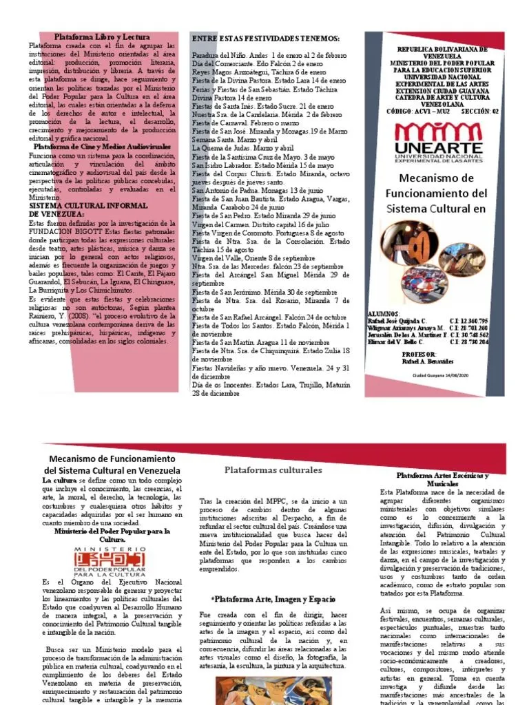 TRIPTICO ARTE Y CULTURA (Autoguardado) | PDF | Venezuela | Nación TRIPTICO ARTE Y CULTURA (Autoguardado) | PDF | Venezuela | Nación