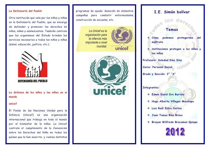 Triptico de los derechos de los niños - Imagui