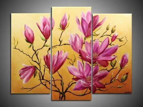 Cuadro triptico de flores - Imagui