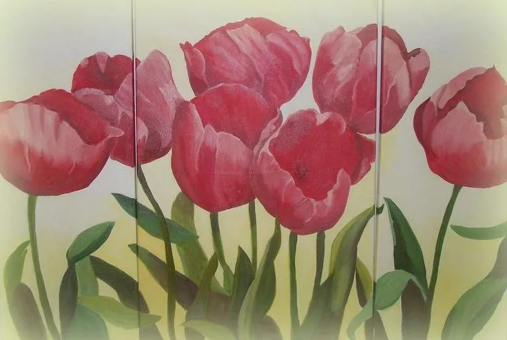 Tríptico de tulipanes rojos. Técnica: Oleo. | Fotografía y Cuadros ...
