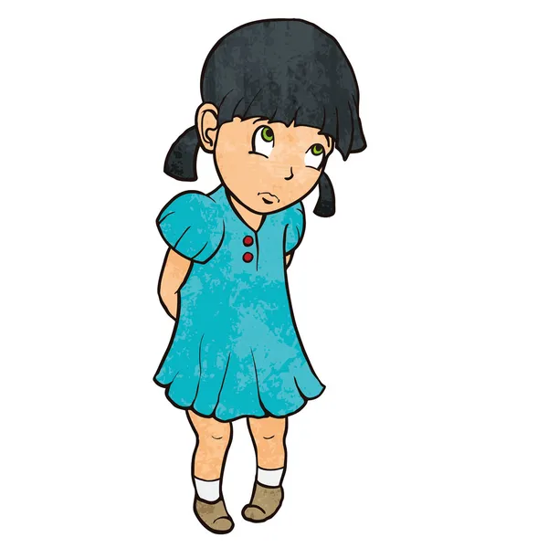 Triste culpable niña linda en vestido azul. Ilustración de dibujos ...