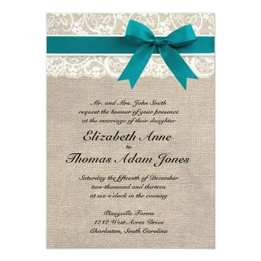 Turquesa rústica de la invitación del boda de la | Zazzle