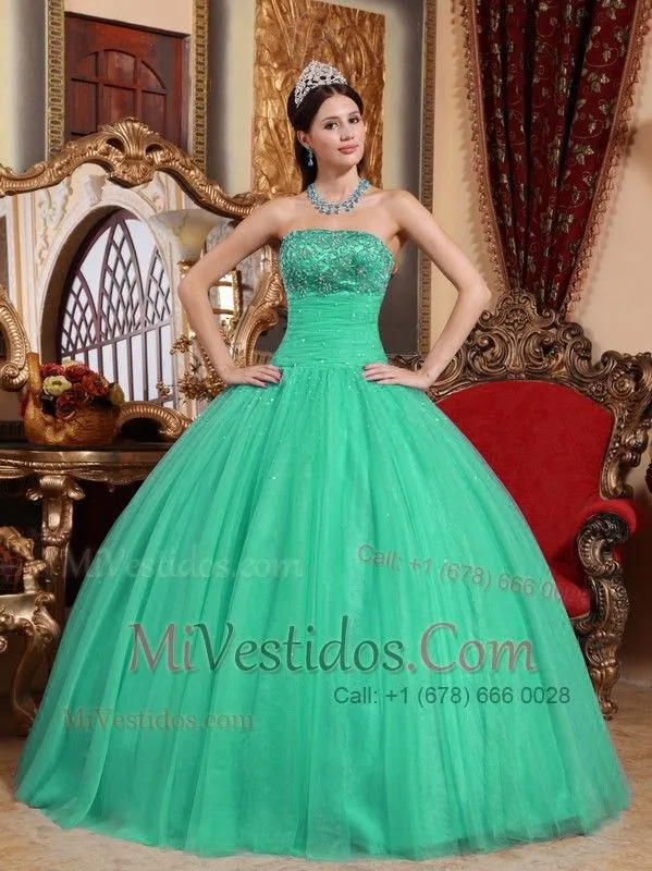 Turquesa Vestido De Fiesta Estrapless Hasta El Suelo Tul Bordado ... Turquesa Vestido De Fiesta Estrapless Hasta El Suelo Tul Bordado ...