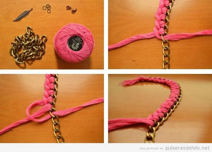 Tutorial paso a paso, pulsera DIY fácil con hilo y cadenas | Ideas ...