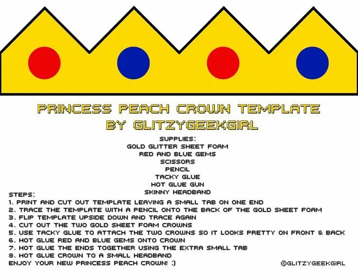 Tutorial: Princess Peach Crown | Princess peach party, Crown template, Princess peach Tutorial: Princess Peach Crown | Princess peach party, Crown template, Princess peach