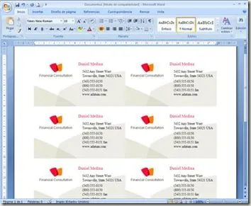 tutoriales en la red: Crea tarjetas de visita o presentación en Word tutoriales en la red: Crea tarjetas de visita o presentación en Word