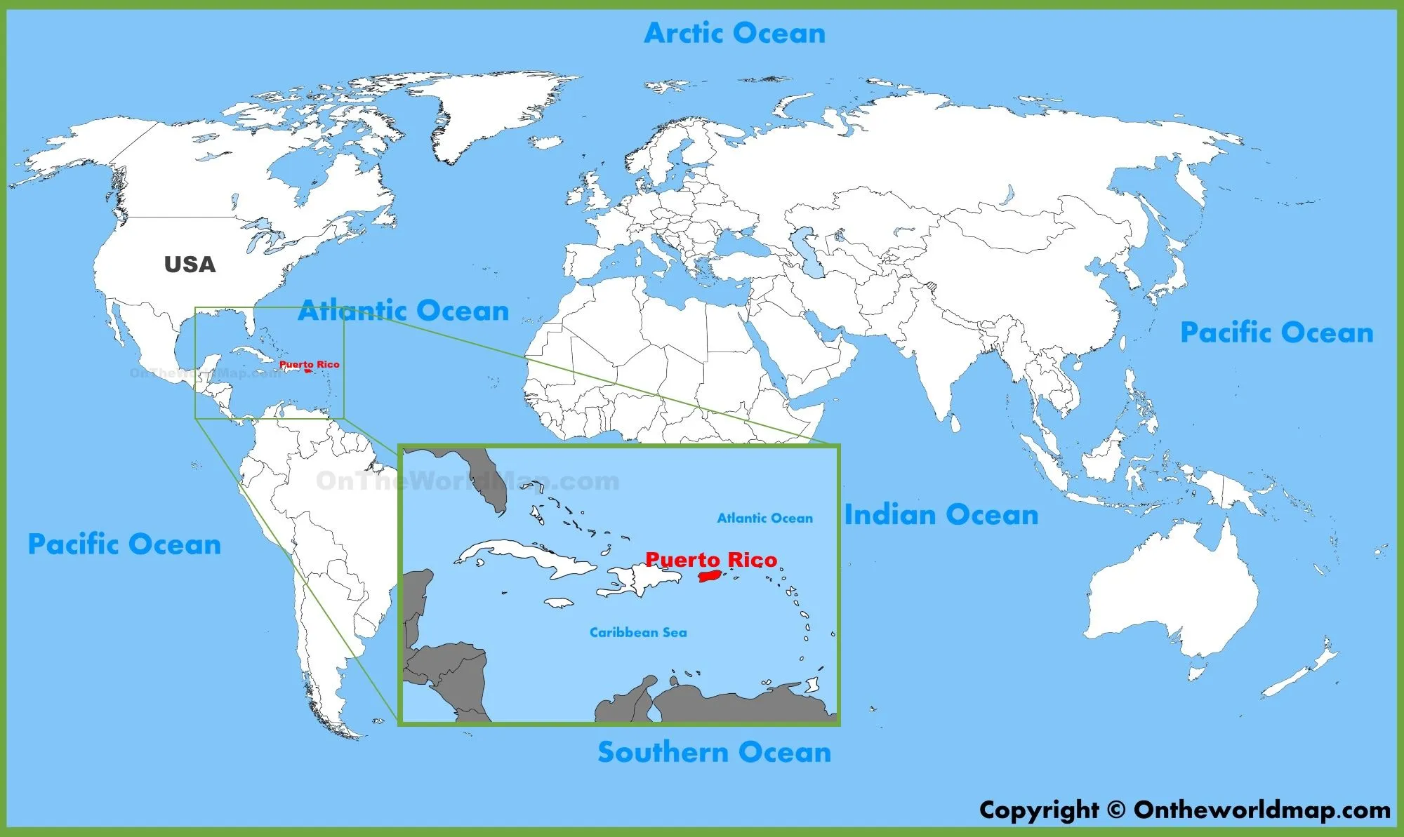 Ubicación de Puerto Rico en el mapa mundial Ubicación de Puerto Rico en el mapa mundial