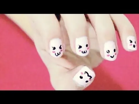 Uñas Decoradas: Caritas Kawaii (o☻ܫ☻o) - YouTube