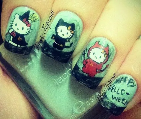 Uñas decoradas de Hello Kitty para Halloween Uñas decoradas de Hello Kitty para Halloween