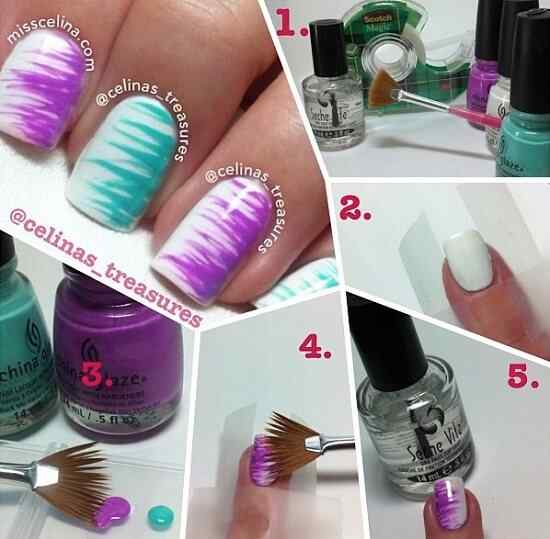 Uñas decoradas con pincel de abanico | Decoración de Uñas ... Uñas decoradas con pincel de abanico | Decoración de Uñas ...