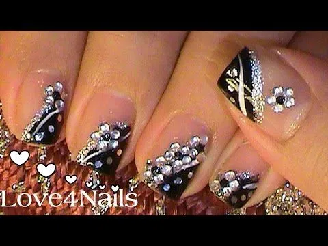 Uñas De Noche Negro Con Piedras - YouTube