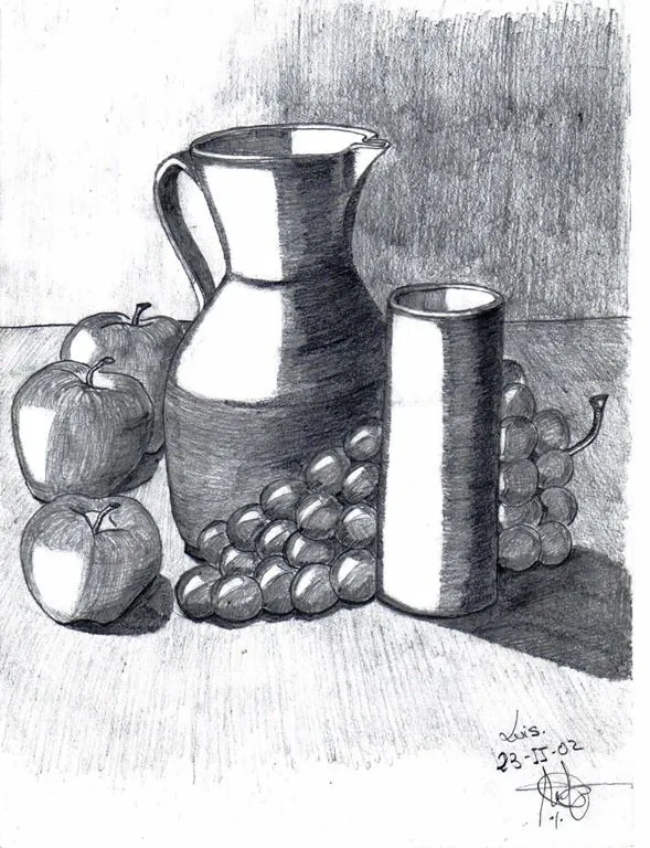 Bodegon de frutas a lapiz simple - Imagui
