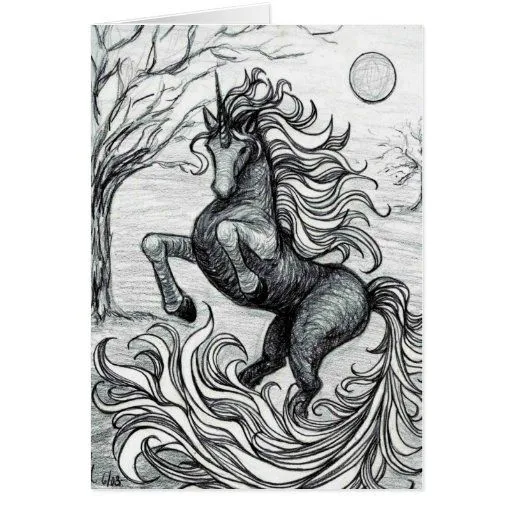 Dibujo negro y blanco del unicornio negro de los u felicitaciones ...