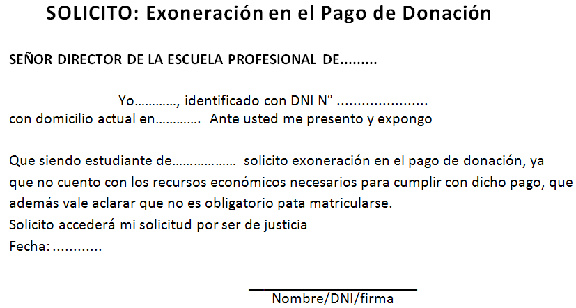 UNSA ツ: Modelo de Solicitud para Exoneración de Donación