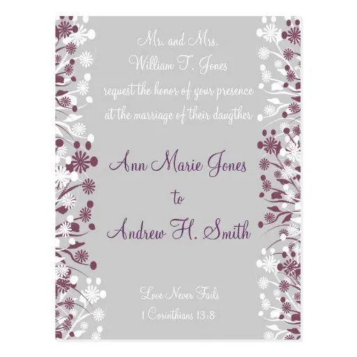 Uva cristiana y gris de la invitación del boda postales de Zazzle.