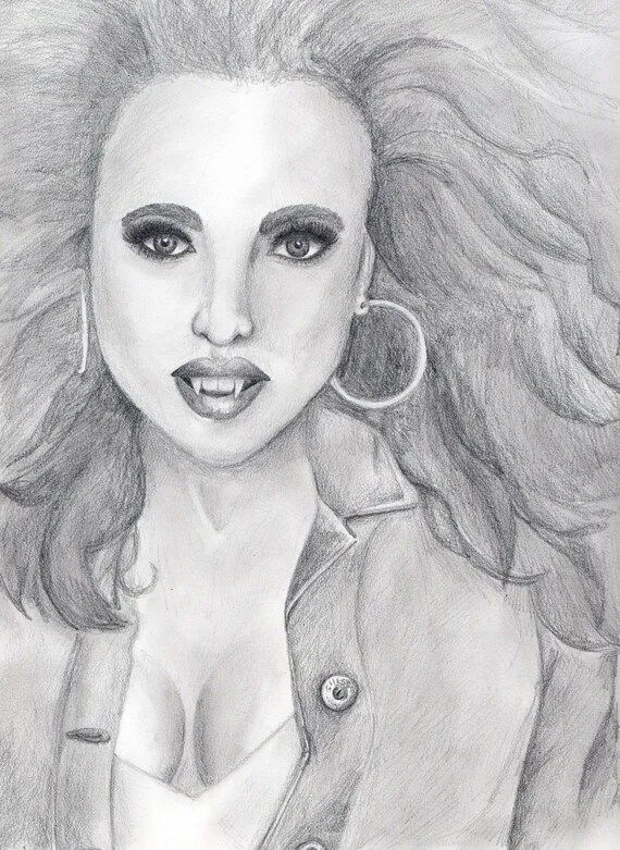 Vampiresa dibujo a lápiz original por BeadedFrog en Etsy Vampiresa dibujo a lápiz original por BeadedFrog en Etsy
