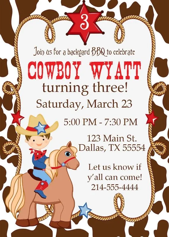 Vaquero cumpleaños fiesta barbacoa invitación por OliviaKateDesigns Vaquero cumpleaños fiesta barbacoa invitación por OliviaKateDesigns