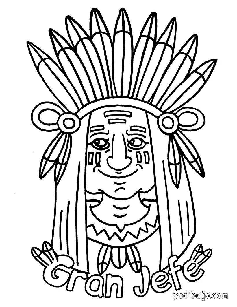 Vaqueros e indios: dibujos para pintar, gran jefe Piel Roja para ...