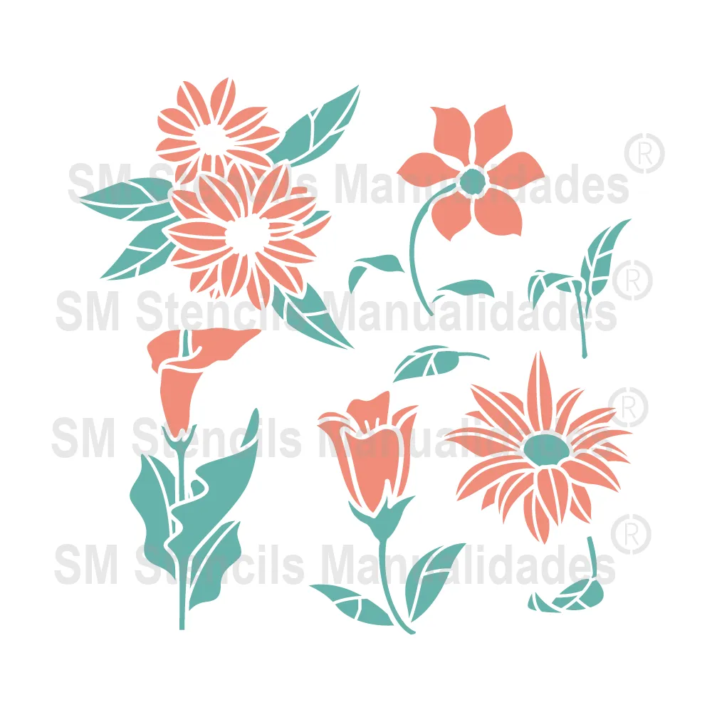 VARIEDAD DE FLORES 02 -Stencil, plantilla decorativa – SD Stencils Decorativos VARIEDAD DE FLORES 02 -Stencil, plantilla decorativa – SD Stencils Decorativos
