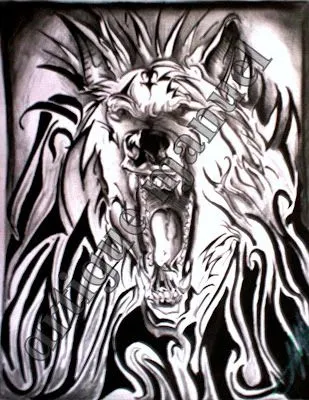 Lobo / diseño tribal/ Tinta china y lápiz