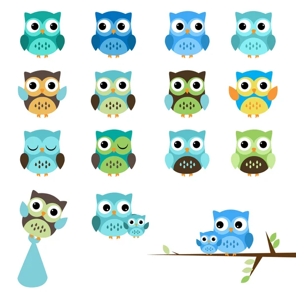 Vector conjunto de búhos de ducha de bebé niño — Vector stock ... Vector conjunto de búhos de ducha de bebé niño — Vector stock ...