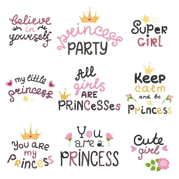 Vector conjunto de letras con frases lindas princesas | Vector Premium Vector conjunto de letras con frases lindas princesas | Vector Premium