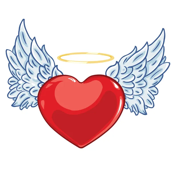 Vector de dibujos animados corazón con alas de Ángel y un halo ...