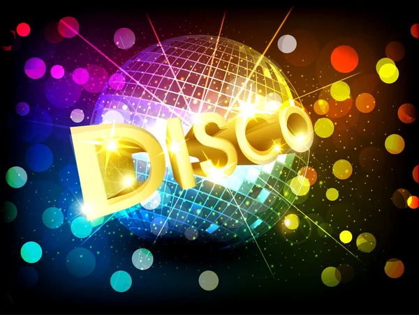 Vector disco background with disco ball and gold lettering — Stock ... Vector disco background with disco ball and gold lettering — Stock ...