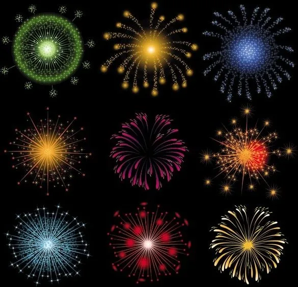 Vector de 6 fuegos artificiales fuegos artificiales brillantes ...