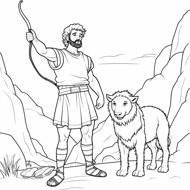 Vector, niños, lindo, colorear, caricatura, página, historia bíblica, daniel, en, el, foso de los leones, en, líneas simples | Vector Premium Vector, niños, lindo, colorear, caricatura, página, historia bíblica, daniel, en, el, foso de los leones, en, líneas simples | Vector Premium