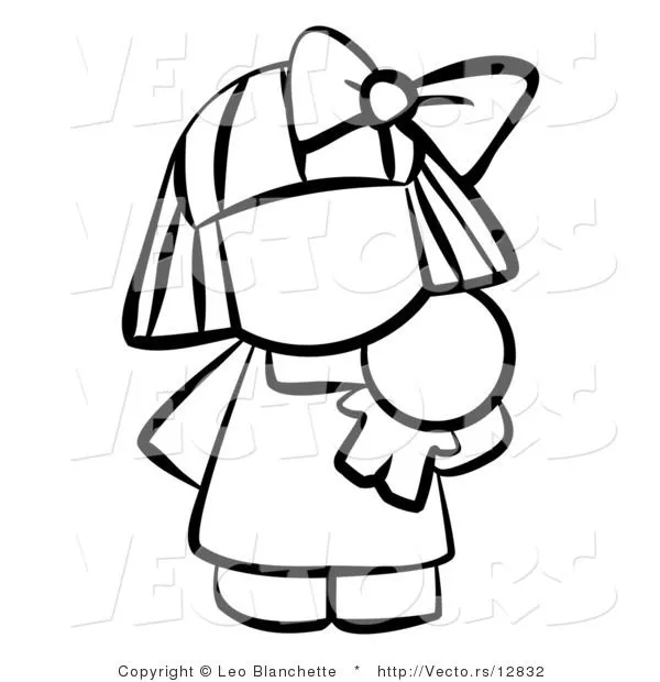 Vector of Girl Carrying a Doll - Coloring Page Outlined Art by Leo ... Vector of Girl Carrying a Doll - Coloring Page Outlined Art by Leo ...