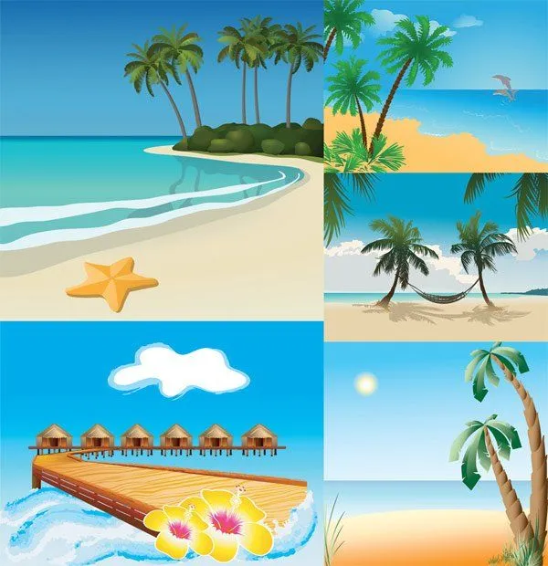 5 vector paisaje de playa, archivo vectorial - 365PSD.com