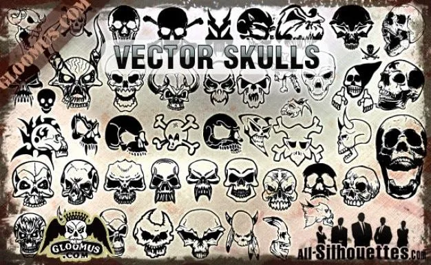 vector de siluetas de calaveras clipart | Descargar Vectores gratis