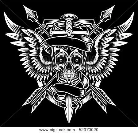 Vectores y fotos en stock de Calavera con alas con la espada y las ... Vectores y fotos en stock de Calavera con alas con la espada y las ...