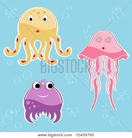 Vectores y fotos en stock de Criaturas del mar - pulpos, medusas y ...