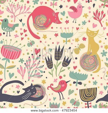 Vectores y fotos en stock de Gatos y pájaros con mariposas en ... Vectores y fotos en stock de Gatos y pájaros con mariposas en ...