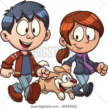 Vectores y fotos en stock de Perro caminar de la pareja de dibujos ...