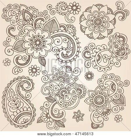 Vectores y fotos en stock de Tatuaje de henna Paisley flores ...