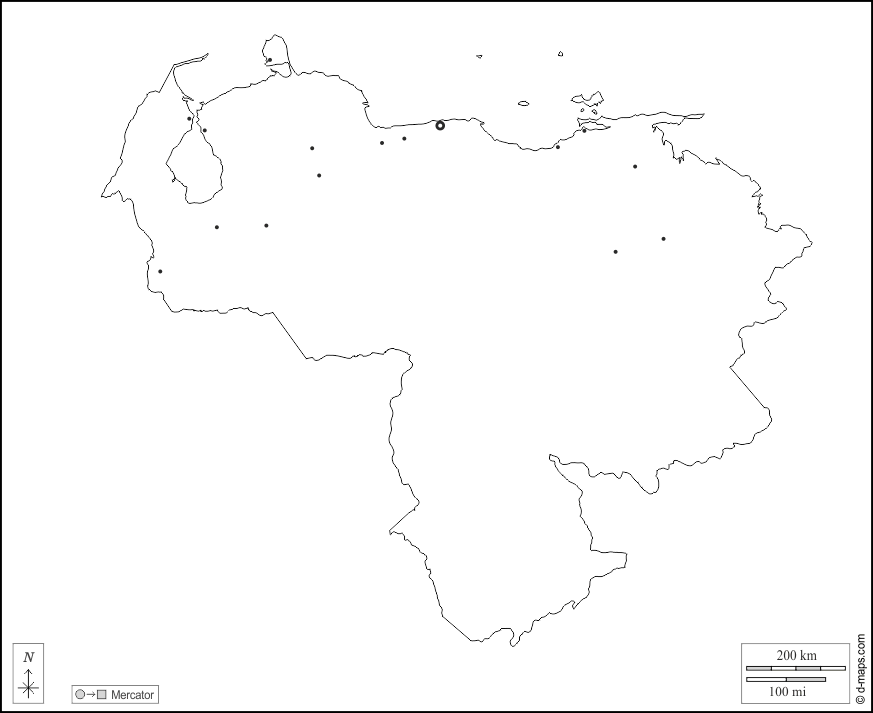 Venezuela Mapa gratuito, mapa mudo gratuito, mapa en blanco gratuito,  plantilla de mapa contornos, principales ciudades, blanco