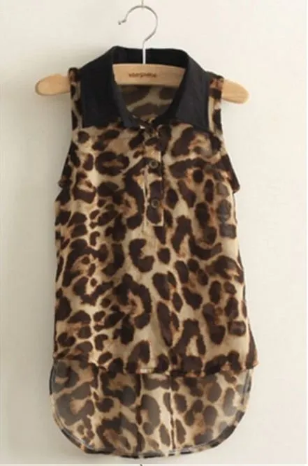 venta al por menor! 2014 blusas sin mangas de gasa de leopardo ... venta al por menor! 2014 blusas sin mangas de gasa de leopardo ...