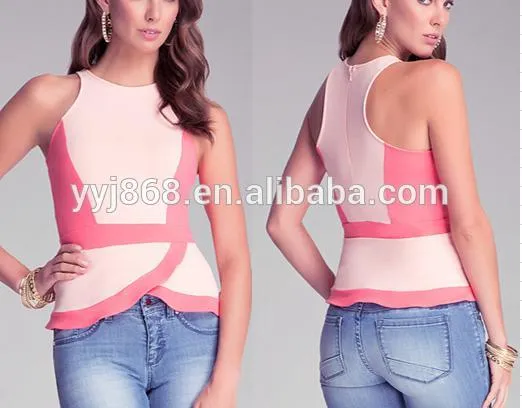 venta al por mayor de moda las mujeres tops peplum colorblock con ...