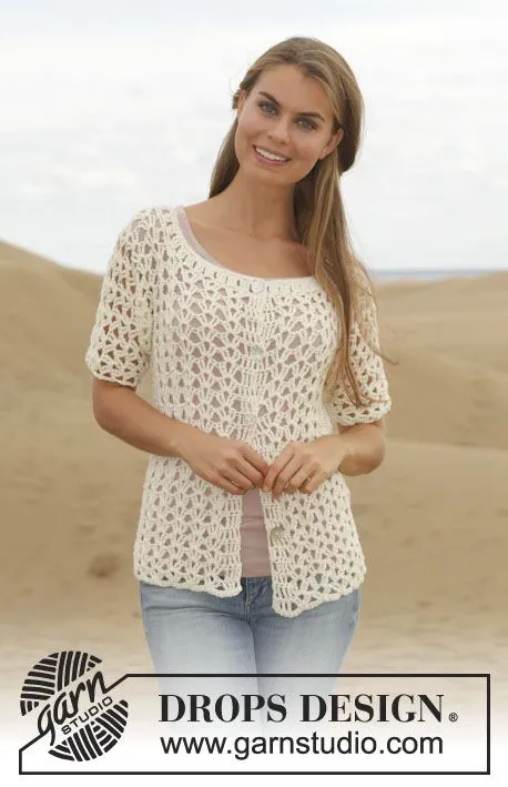Verano - Chaqueta de ganchillo DROPS con patrón de calados y ... Verano - Chaqueta de ganchillo DROPS con patrón de calados y ...