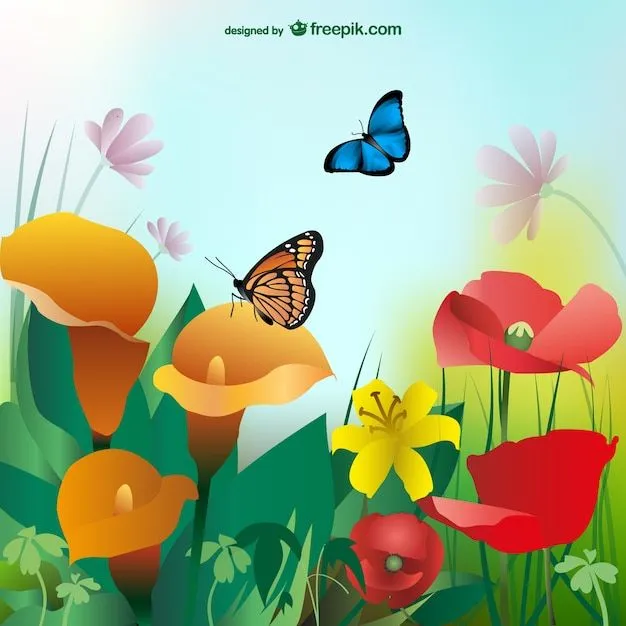El verano de fondo con flores de colores y mariposas | Descargar ...