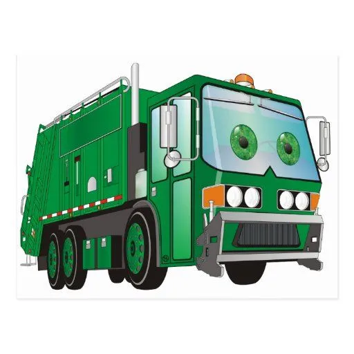 Verde del camión de basura del dibujo animado postal | Zazzle