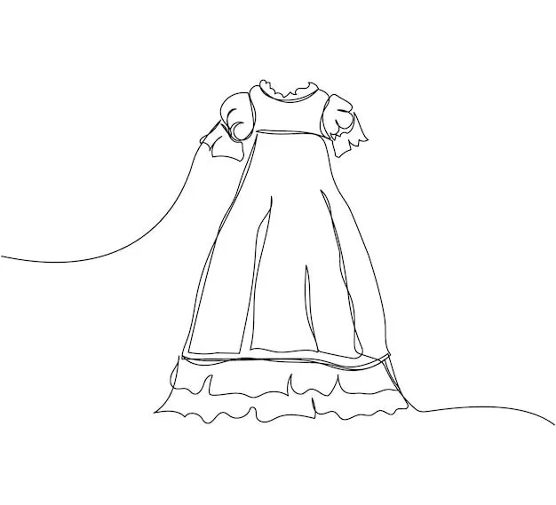 Vestido de bautizo, arte de una línea, dibujo de línea continua de ropa infantil para niños y niñas. | Vector Premium Vestido de bautizo, arte de una línea, dibujo de línea continua de ropa infantil para niños y niñas. | Vector Premium