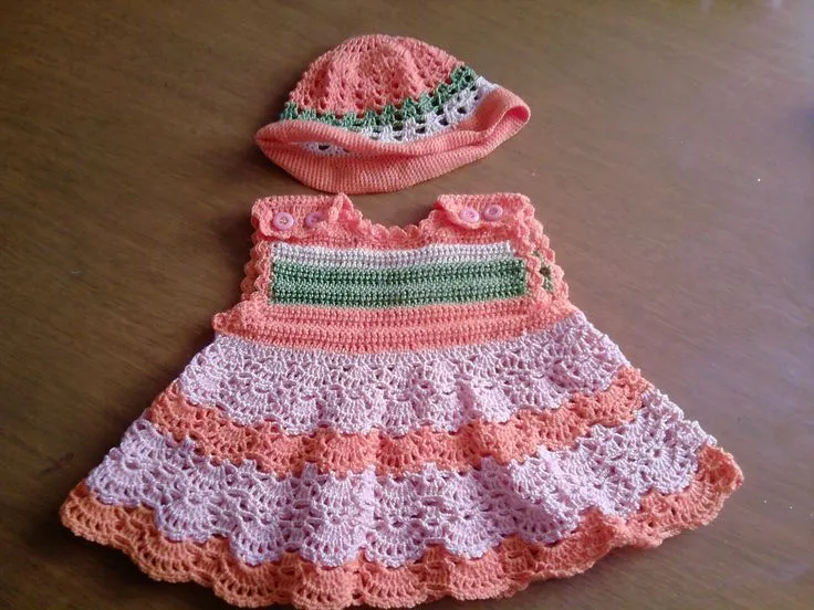 Vestido de bebe con gorrito todo hecho a crochet | crochet dresses ... Vestido de bebe con gorrito todo hecho a crochet | crochet dresses ...
