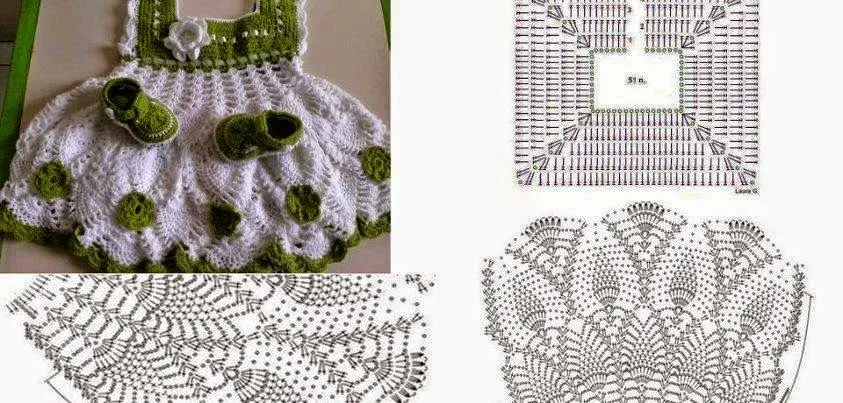 Vestido para bebé tejido al crochet - con esquemas | Crochet y Dos ... Vestido para bebé tejido al crochet - con esquemas | Crochet y Dos ...