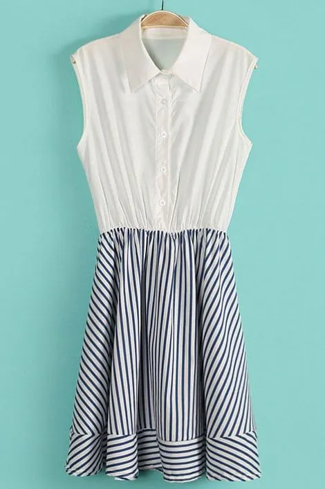 Vestido camisero combinado rayas verticales-Blanco-Spanish SheIn ...